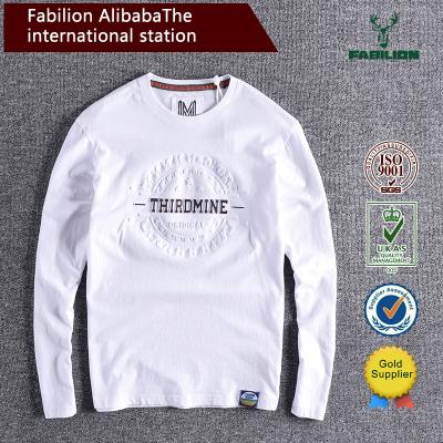 China Anti-Shrink Men's Embossed High Quality Spring And Autumn Long Sleeve Print O-Neck T-shirt Soft Cotton T-shirt for sale