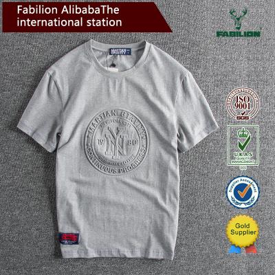 China Anti-shrinkage men embossed high quality cotton print o-neck T-shirt breathable sleeve spring short fashion and summer embossed style for sale