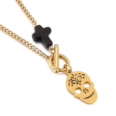 China Religious Kalen Personalized Skull Cross Pendants OT Buckle Necklace Gold Plating Charm Stainless Steel Jewelry Necklace For Women for sale