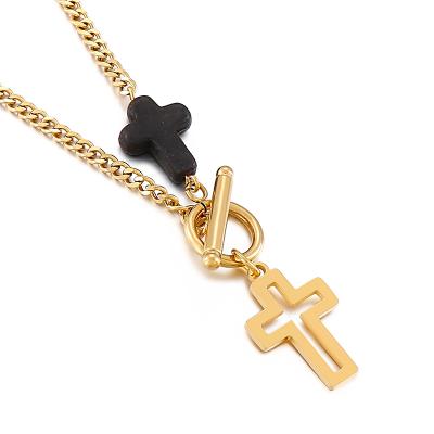 China Religious Kalen Personalized Cross Pendants Ladies OT Buckle Necklace Gold Plating Charm Stainless Steel Jewelry Necklace For Women for sale