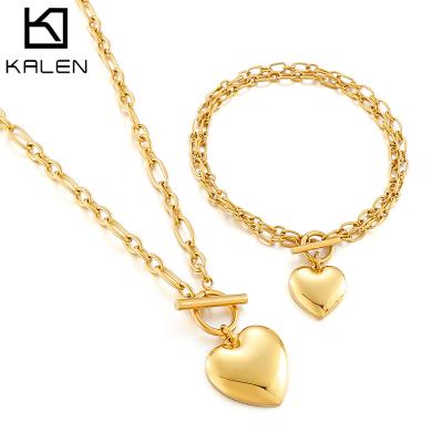 China FASHIONABLE alen set wholesale heart jewelry double button necklaces OT button women stainless steel pendant sets for sale