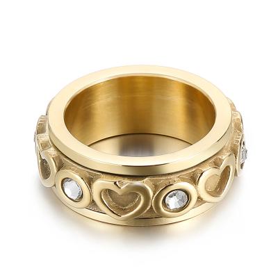 China High Quality Cute Stainless Steel Jewelry Women Heart Water Drill Rotating Ring for sale