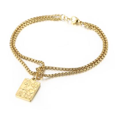 China Kalen TRENDY Jewelry Women Wholesale Rectangular Map Pendant Bracelets and Bracelets Gold Charm Stainless Steel Double Layer Bracelet for sale