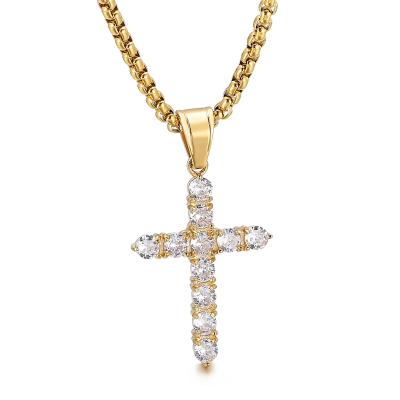 China Pretty Religious Fashionable Cross Pendant Inlaid Zircon Women Wedding Stainless Steel Pendant Jewelry for sale