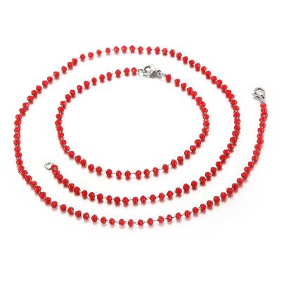 China Kalen TRENDY Fashion Red Pearl Chain Charm Bracelets Necklaces Women Kids Stainless Steel Jewelry Making Sets from Kalen Diy for sale