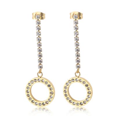 China Luxury FASHIONABLE Rhinestone Long Zircon Earrings Round Dangling Women Charm Stainless Steel Jewelry Earrings for sale