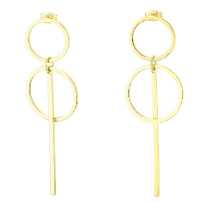 China TRENDY Popular Gold Plated Color Round Jewelry Stainless Steel Long Drop Earrings For Women for sale