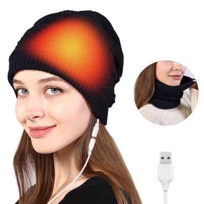 China Outdoor Winter Cold Weather Occasional USB Charging Keep Warm Head Neck Heating Hat Scarf Dual Use for sale