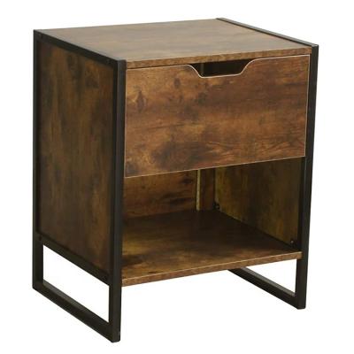 China American Modern Black Frame Brown Nightstand Side End Table Finish Dresser With Drawer And Open Storage for sale