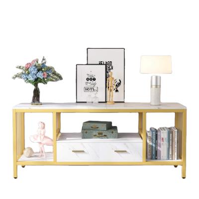 China (Other) Adjustable TV Stand 3-Tier Gold Media TV Console Entertainment Center with Drawers for TVs up to 60