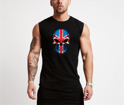 China Summer QUICK DRY Custom Printed Logo Track Tank Top Stringer Stripe Print Muscle Beach Top Mens Fitness Wicking Vest for sale