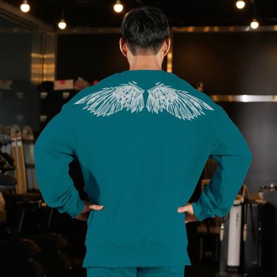 China new design Anti-wrinkle fitness running sports suit men's training basketball pullover cotton wings long sleeve round neck hoodie men for sale