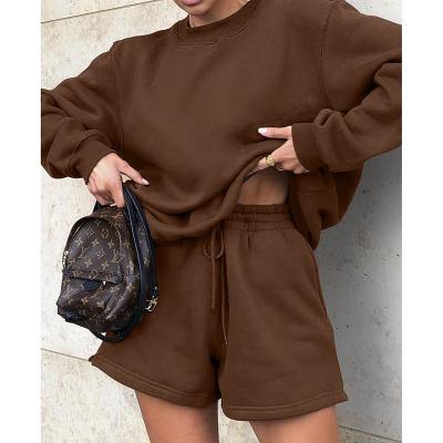 China Autumn Long Wear Women Tracksuit QUICK DRY Casual Shorts Sets 2022 Solid Long Sleeve Tops And Biker Shorts Two Piece Set for sale