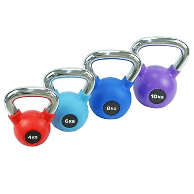 China Universal Deluxe Rubber Coated Kettlebell With Handle Logo Cast Iron Solid Chrome Custom Kettlebell for sale