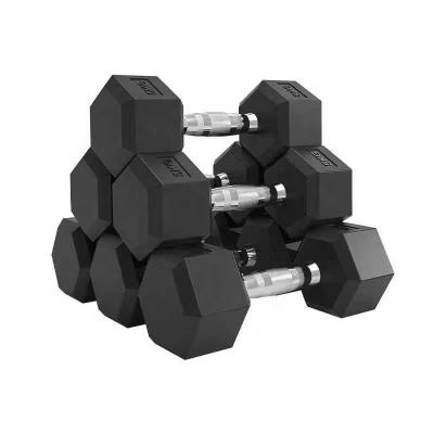 China Fitness Custom Logo Dumbbell Hex Black Rubber Dumbbell Sets For Gym Fitness for sale