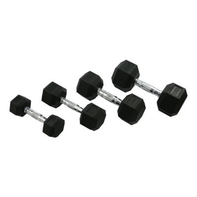 China Hexagonal Unified Weight Fitness Equipment Dumbbell Black Rubber Hex Dumbbell for sale