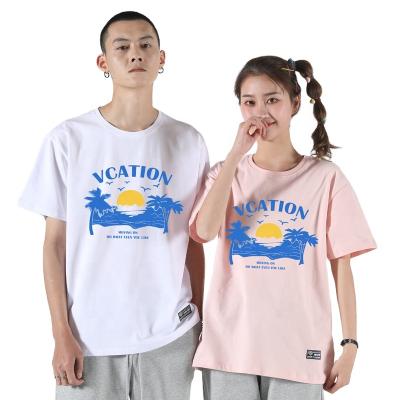 China Anti-wrinkle original design pima cotton t-shirt 2022 New fashion summer beach cotton half sleeve white printed t-shirts for men and women for sale