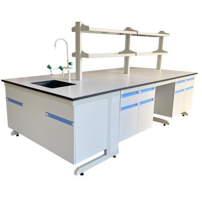 China High Temperature Resistance Scientific Lab Furniture Steel Island Floor Work Table With Drawers for sale