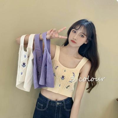 China QUICK DRY Japan and Korean women slim fit wear and can be worn outside bottom retro camisole top embroidered knitted clothes for sale