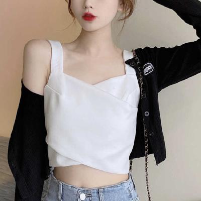 China 2022 Summer Style Women's Soft Anti-pilling Girl Vest French Black White Suspender Base Tops for sale