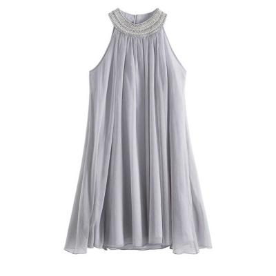 China 2022 Women's Hot Selling Crystal Beading Halter Pleated Birthday Anti-Static Sleeveless Evening Party Dress Short Skirt for sale