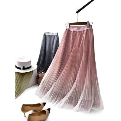 China 2022 Women's fairy folds soft fairy skirt waist A line gradient anti-static multi-layer elastic mid length rose pink for sale