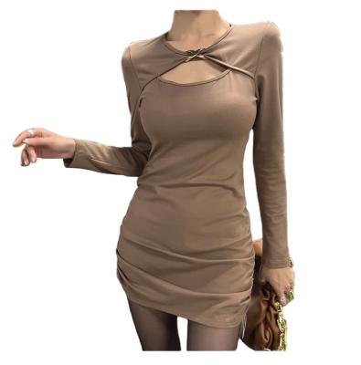 China 2022 hot sale women's anti-static short sexy slim dress anti-static metal buckle cutout skirt drawstring hip wrap dress for girl for sale