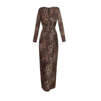 China 2022 New Spring Anti-Static Women Plus Size Wrap Slim Hip Sexy Leopard Print V-Neckline Long With Slit On Side Dress for sale