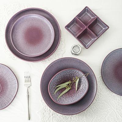 China Viable Wholesale Bulk Luxury Purple Decorated Dish Dishes Set Colored Ceramic Dinner Dishes With Different Size For Restaurant for sale