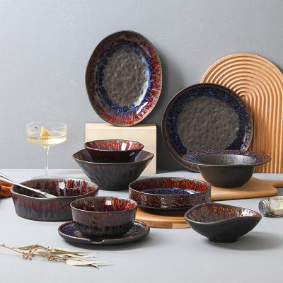 China Restaurant Decor Customized Nordic Black Glazed Ceramic Bowl Viable Luxury Home Decor Porcelain Plates Dinnerware Sets for sale