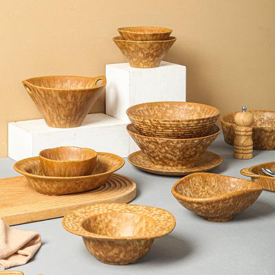 China Home Decorative Stylish Wooden Pottery Ceramic Dinner Set Bowl Dish Dishes Viable Pattern Ceramic Tableware Sets For Restaurant for sale