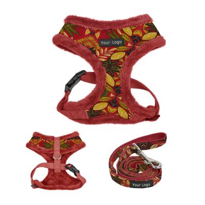 China Comfortable Printing Cotton Pet Collars Dog Leashes Customized Warm Padded Harness Set for sale