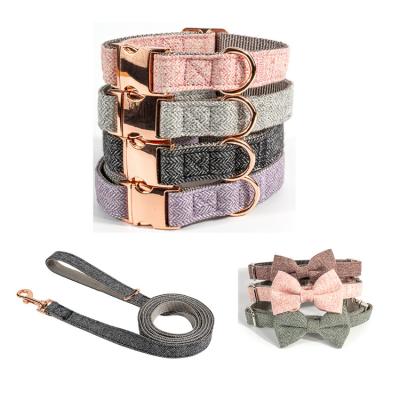 China High Quality Viable British Style Adjustable Hand Made Soft Tweed Heavy Duty Dog Collar Leash Set for sale