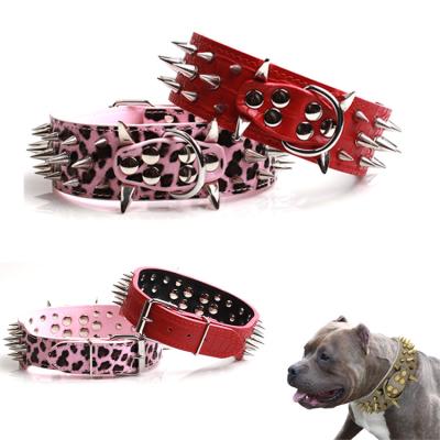 China Wholesale Custom Studded Adjustable Pointed Dog Collar Rivet Crocodile Texture PU Leather Anti Bite Dog Collar for sale