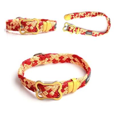 China Custom Wholesale Custom Multi Color Dog Accessories Woven Braided Dog Collar Manufacture for sale