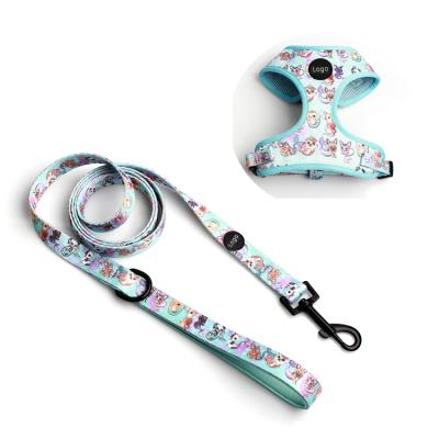 China Custom 2021 Popular Adjustable Dog Accessories Custom Design Dog Chest With Matching Leash Set Neoprene Dog Harness Vest for sale