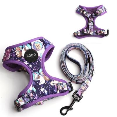 China Custom Wholesale No Pull Neoprene Luxury Harness And Leash Set Designer Custom Dog Supplies High Quality Pet Harness Vest for sale