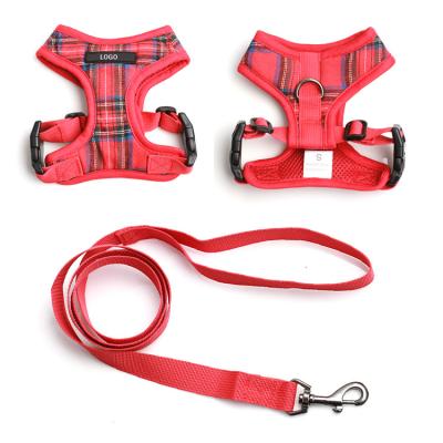 China Custom Dog Accessories Cotton Plaid Pattern Dog Harness Adjustable Soft Vest Custom Dog Harness Vest Leash for sale