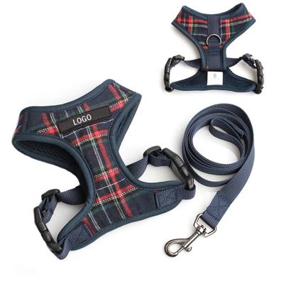 China Viable Dog Products 2021 No Pull Dog Harness Leash Set Soft Plaid Dog Walking Harness And Leash for sale