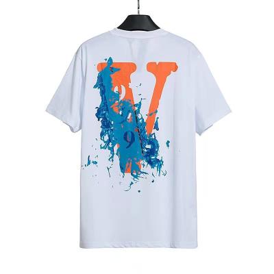 China Factory Wholesale VLONES Anti-Wrinkle Painted Big V T-shirt Letter Printing Round Neck T-shirt VLONES Unisex Loose T-shirt for sale