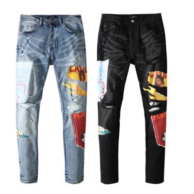 China Four Seasons AMIRYS QUICK DRY men's denim thin feet pants 2021 new patch ripped jeans for sale