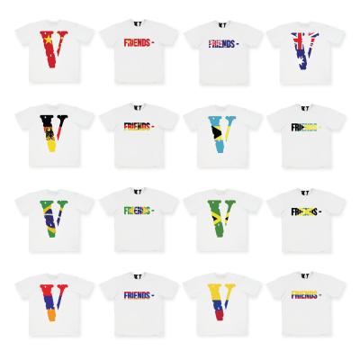 China High Quality Anti-Wrinkle Big V Letter Monroe Printed Men's T-Shirts Cotton Shorts Hip Hop Men's Shorts Vlones National Flag T-shirts for sale