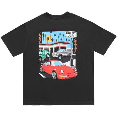 China Anti-wrinkle gallery department limited high street washed casual men and women vintage cotton hip hop old car comics short sleeve GD for sale