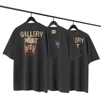 China Anti-Wrinkle GALLERY DEPARTMENT Portrait Hot Stamping Printing Washed Couples Black Short Sleeve High Street Distressed Loose T-Shirt for sale