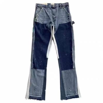 China Gallery Department QUICK DRY Hand Splattered Deconstruction Quilting High Street Retro Vintage Casual Denim Flare Pants for sale