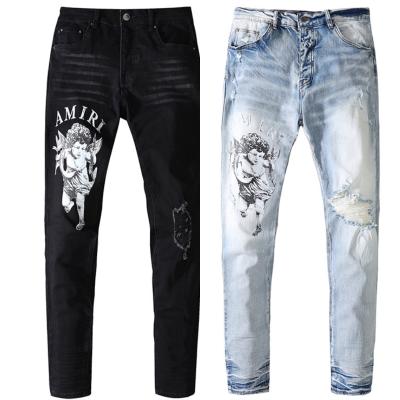 China Amirys QUICK DRY Men's Wash Slim Water Hole Thug Print Stretch Cupid Archery All Match Straight Jeans High Street Amirys Jeans for sale