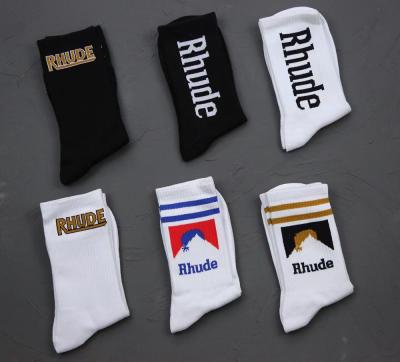 China QUICK DRY Rhude sock alphabet cotton sports in the tube socks men and women street Rhude couple socks for sale