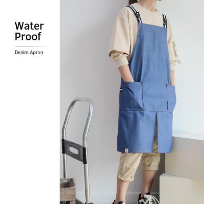 China Wholesale Durable 2022 Best-selling Denim Waterproof Apron With Pockets For BBQ And Chef Kitchen Studio for sale