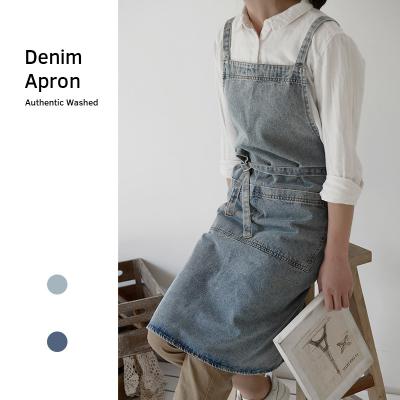 China 2022 Durable Denim Look Style High Quality Authentic Washed Apron For Man Women With Big Pockets for sale