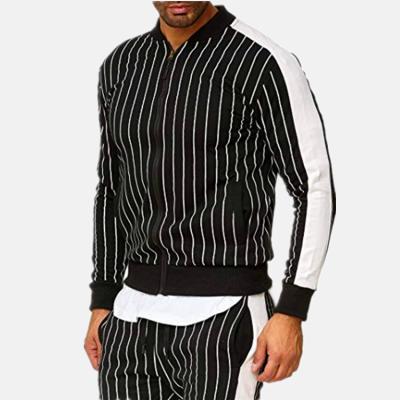 China Two Piece Front Zipper Up Long Sleeves Style Color Block Striped Mens Tracksuits for sale